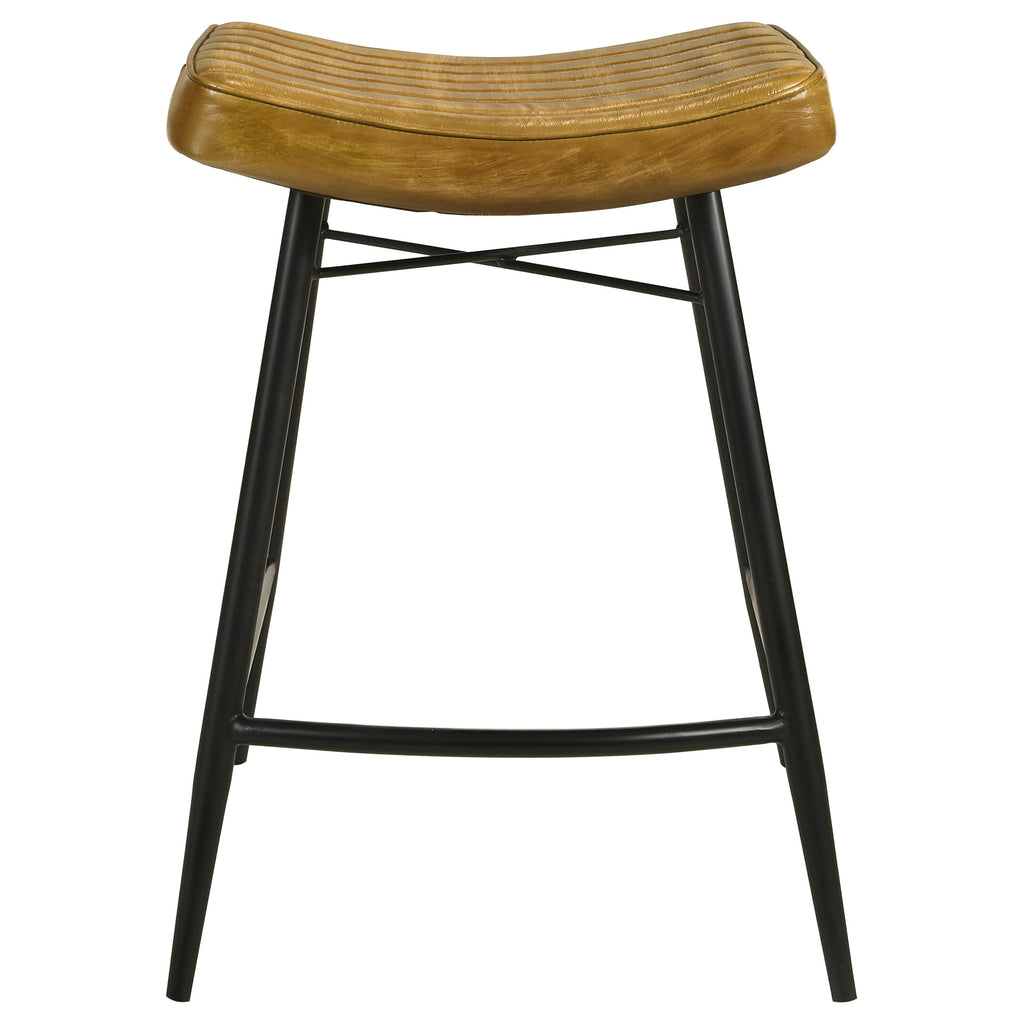 Bayu Leather Upholstered Saddle Seat Backless Counter Height Stool (Set of 2) image