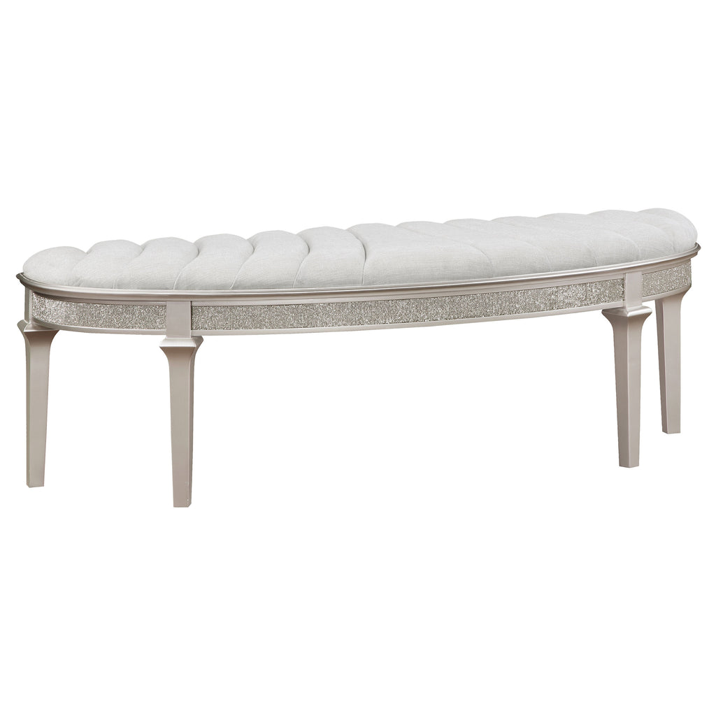 Evangeline Upholstered Demilune Bench Ivory and Silver Oak image