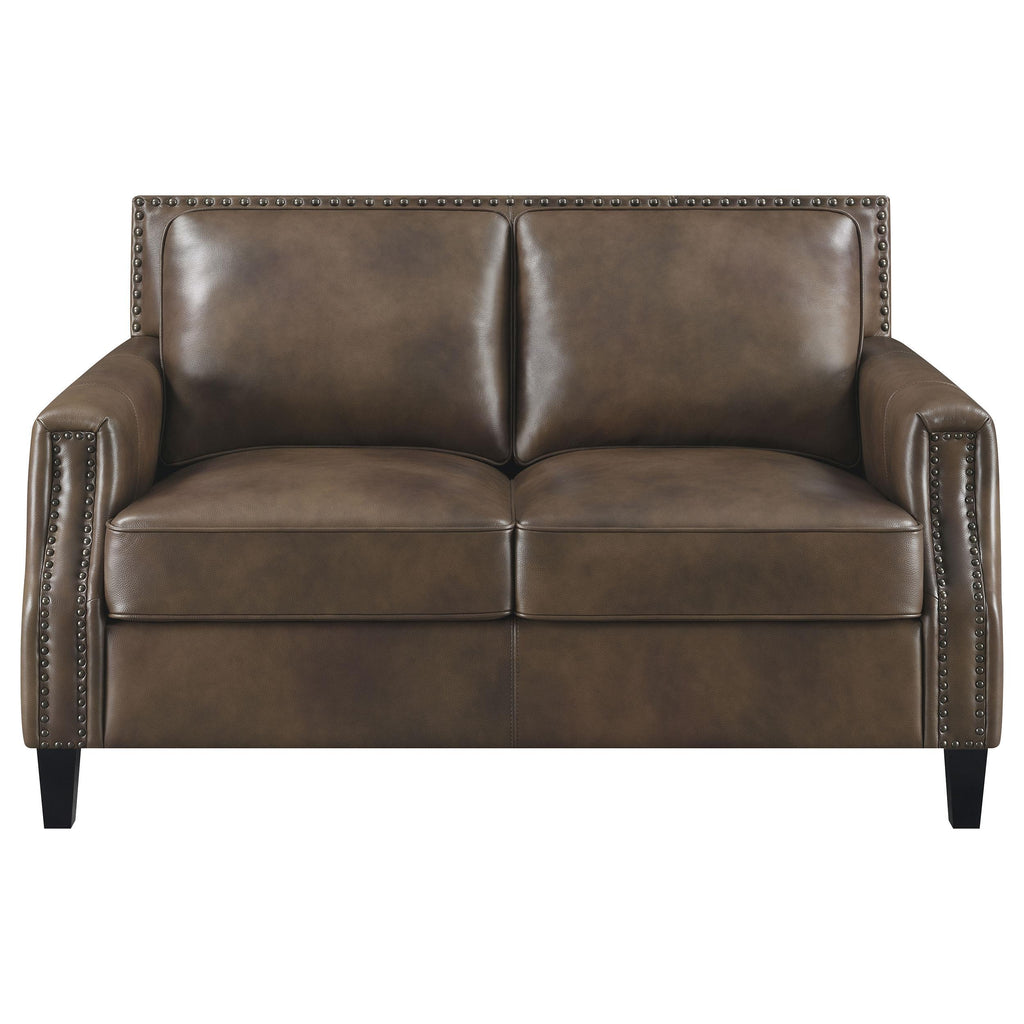 Leaton Upholstered Recessed Arms Loveseat Brown Sugar image