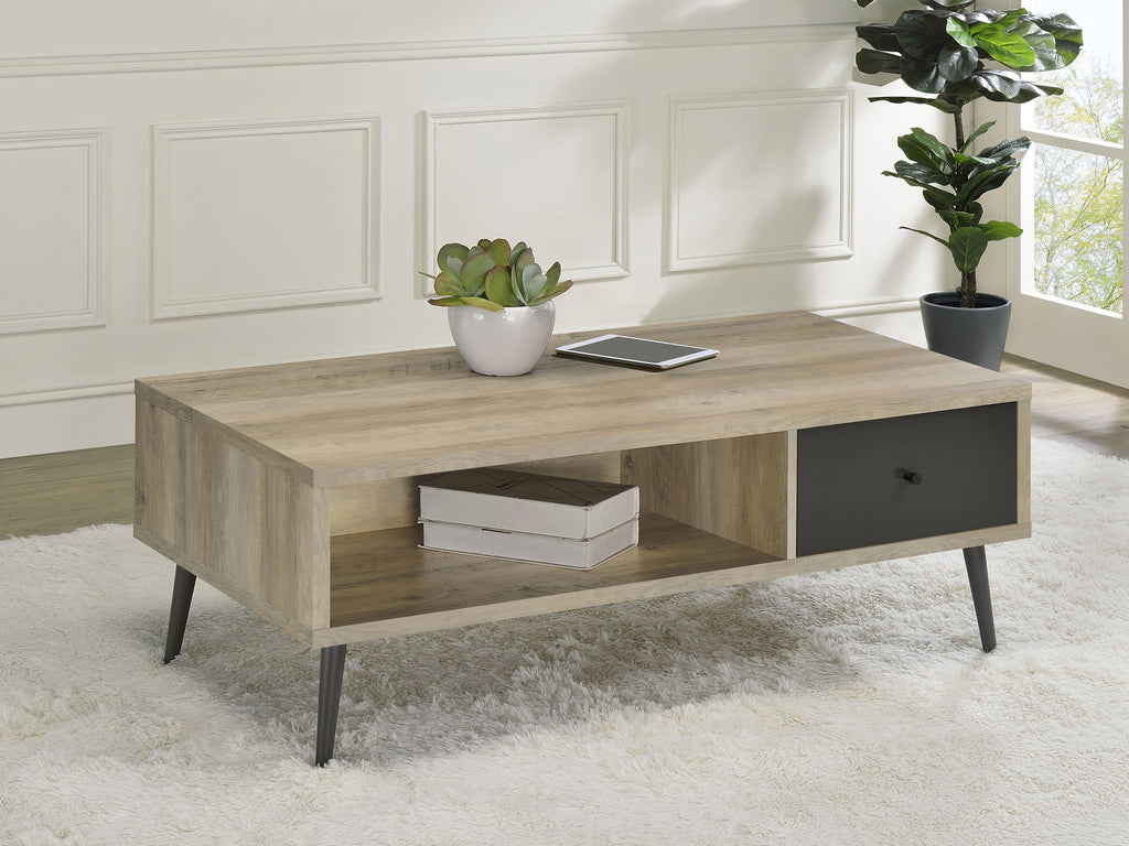 Welsh1-drawer Rectangular Engineered Wood Coffee Table With Storage Shelf Antique Pine and Grey image