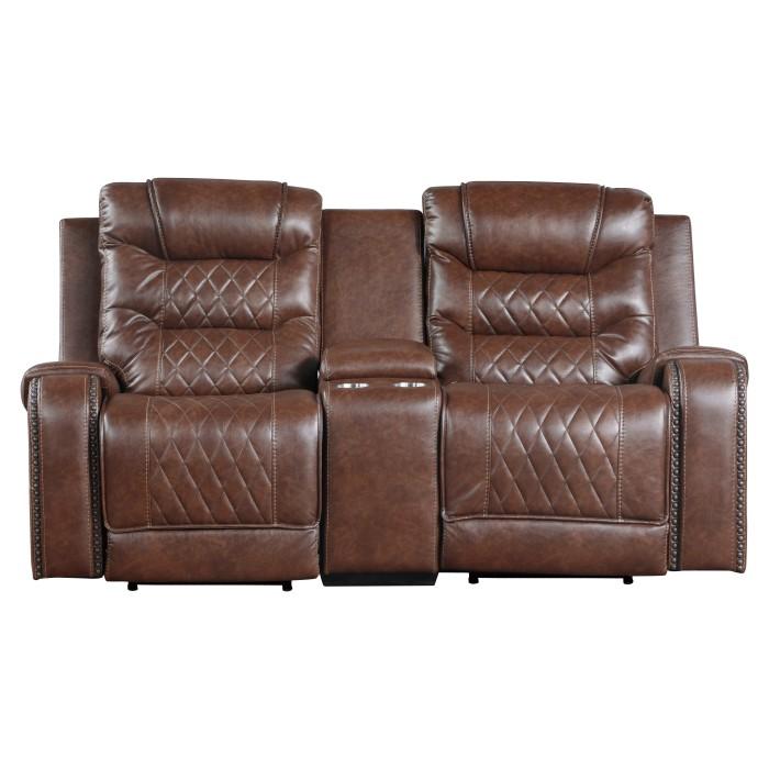 Homelegance Furniture Putnam Power Double Reclining Loveseat in Brown 9405BR-2PW image