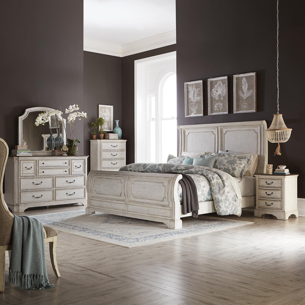 Abbey Road Queen Sleigh Bed, Dresser & Mirror, Chest, Night Stand image