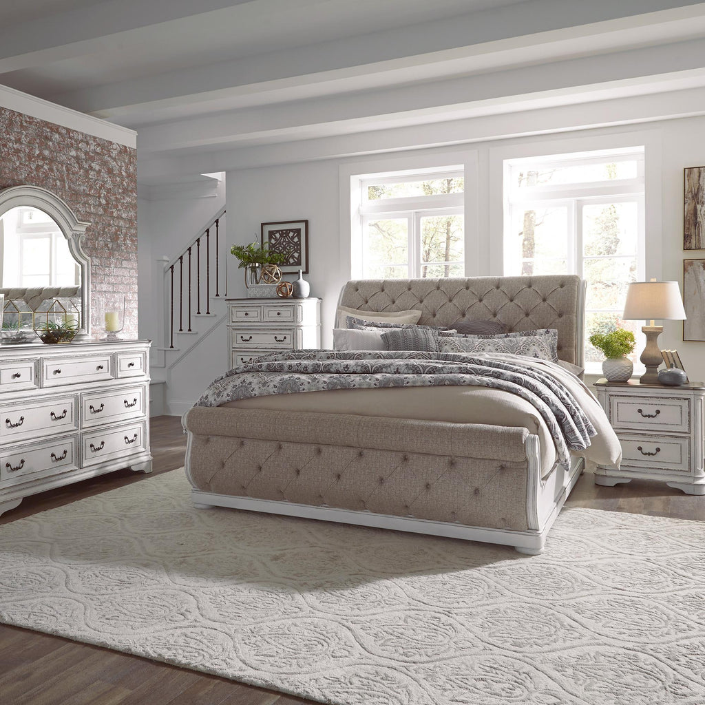 Magnolia Manor King Uph Sleigh Bed, Dresser & Mirror, Chest, Nightstand image